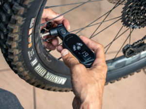 Checking Bike Tyre Pressure with Smart Gauge