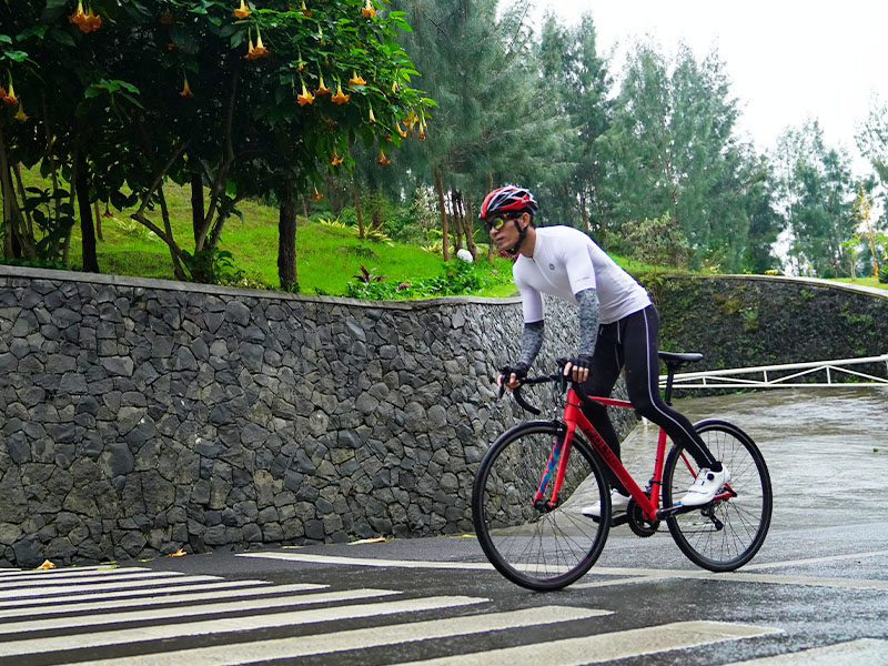 Racing cyclists focus on the road