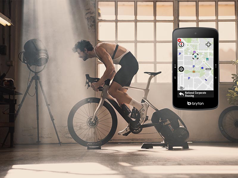 A road cyclist is tracking their indoor cycling training with Bryton Cycling Computers.