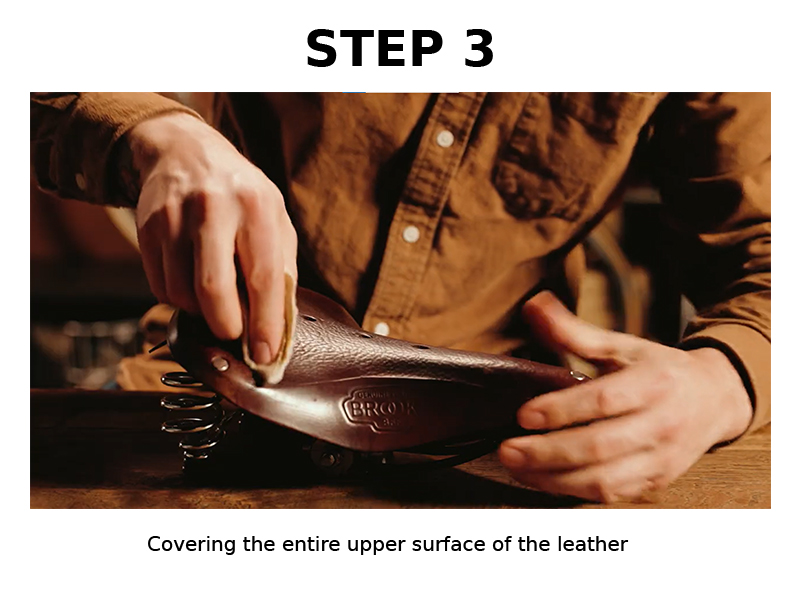 Covering the entire upper surface with the Brooks Proofide leather conditioner