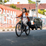 A cyclist doing long-distance ride with an electric bike