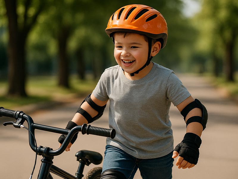 A child is ready to ride a kids bike