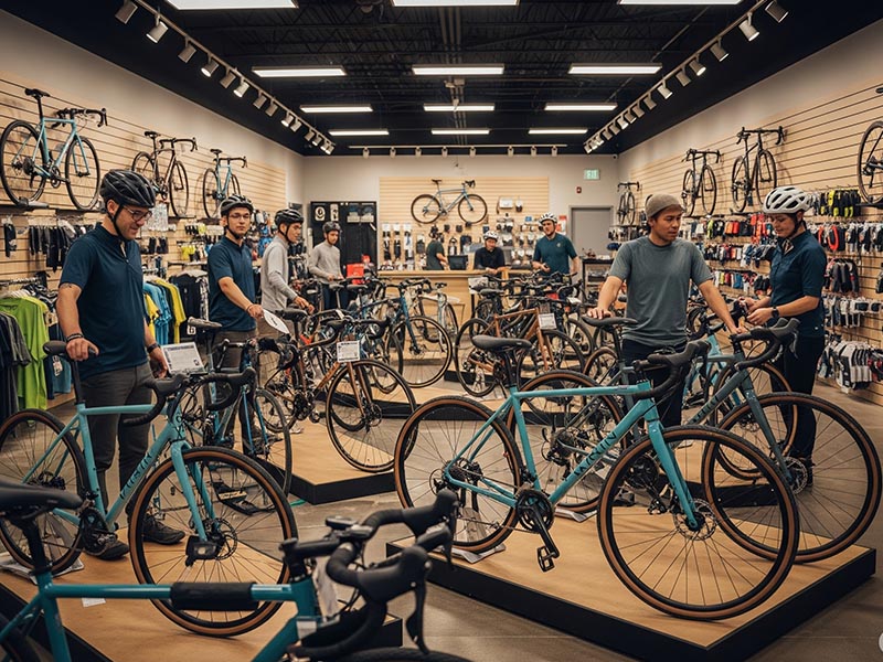 Choosing the right gravel bike in a bike shop
