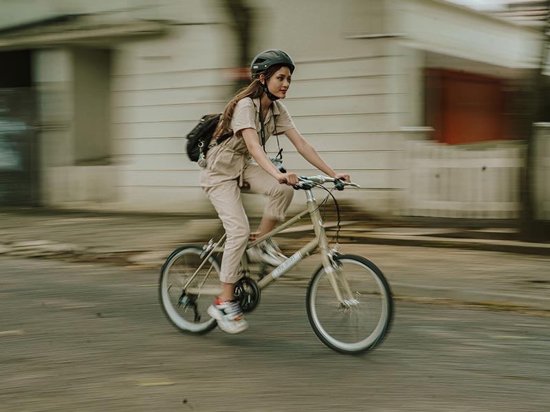 Cycling with a hybrid and mini velo bike