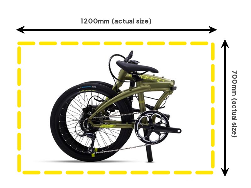 A foldable bike’s maximum size to carry inside the MRT